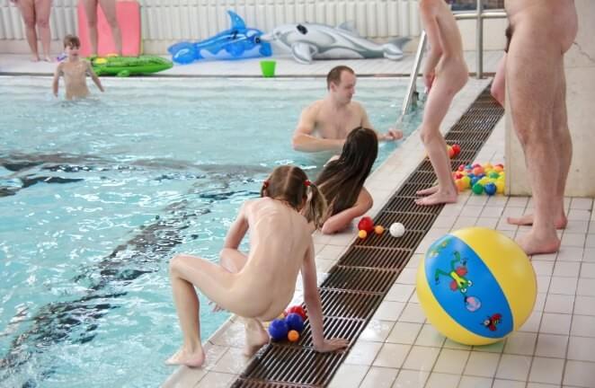 Nude family in the pool photos - Advocates of naturism and nudism live in harmony with nature